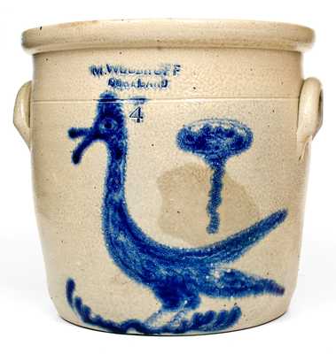 Rare 4 Gal. M. WOODRUFF / CORTLAND Stoneware Jar w/ Large Cobalt Gooney Bird