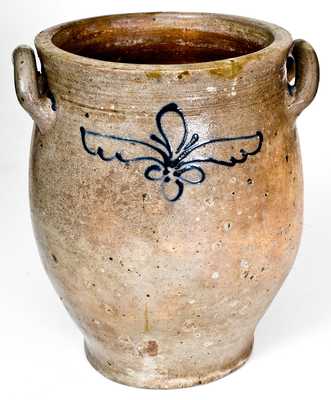 Unusual 4 Gal. Manhattan Stoneware Jar w/ Slip-Trailed Decoration, circa 1800