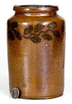 Rare Small-Sized Zigler (Timberville, VA)  Stoneware Jar w/ Cobalt Vine Decoration, c1830