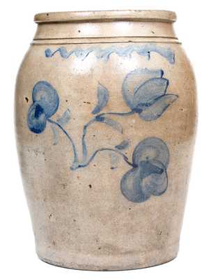 Pruntytown, West Virginia Stoneware Canning Jar w/ Cobalt Floral Decoration