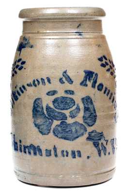 Wilkinson & Fleming / Shinnston, W. VA Stoneware Jar w/ Bold Stenciled Rose Decoration