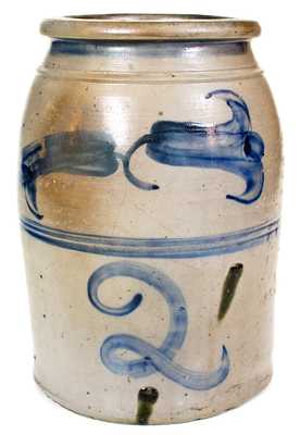 Rare Uniontown, PA Stoneware Jar w/ Cobalt Trumpet Flower Design