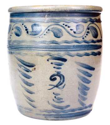 2 Gal. Greensboro, PA Stoneware Cream Jar with Elaborate Freehand Decoration