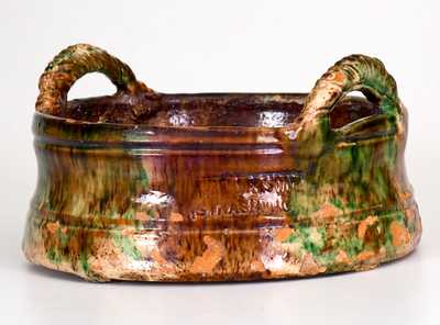 Outstanding S. BELL & SON / STRASBURG, VA Multi-Glazed Redware Butter Tub