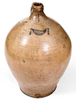 Fine Early Boston Area Stoneware Jug w/ Impressed Drapery Motif, att. Frederick Carpenter