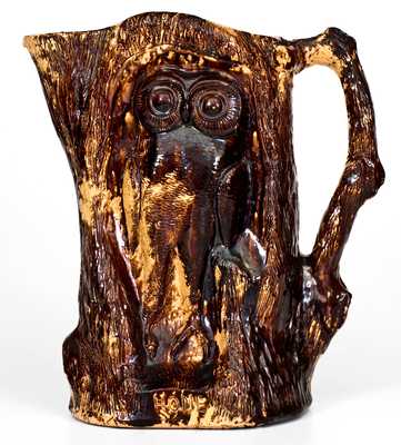 Unusual Rockingham Owl Pitcher Inscribed 