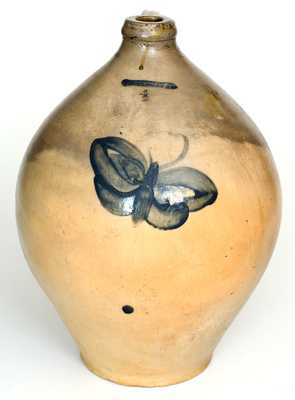 BENNINGTON (Julius Norton, Bennington, VT) Stoneware Jug w/ Cobalt Butterfly, circa 1840