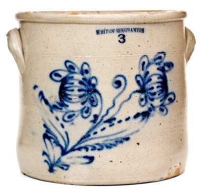 WHITES' BINGHAMTON, NY Stoneware Crock w/ Cobalt Floral Decoration