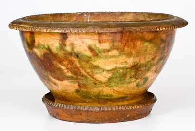 Unusual Multi-Glazed Redware Flowerpot with Flared Rim, Strasburg, VA, circa 1890