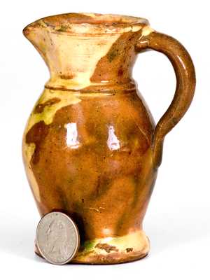 Miniature Multi-Glazed Redware Pitcher, Strasburg, VA, circa 1890