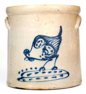 4 Gal. New York Stoneware Crock w/ Pecking Chicken Decoration