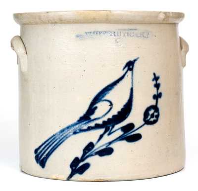 3 Gal. WHITES UTICA Stoneware Crock with Bird Decoration