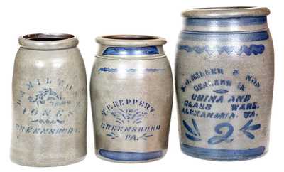 Lot of Three: Stoneware Jars, Greensboro, Pennsylvania origin