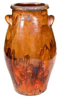 Very Unusual Large-Sized Lead-Glazed Redware Jar, possibly Southern origin
