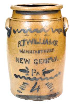 4 Gal. R. T. WILLIAMS / MANUFACTURER / NEW GENEVA, PA Stoneware Jar