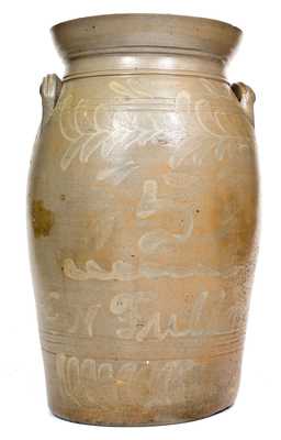 Rare 5 Gal. G. N. Fulton, Alleghany County, VA Stoneware Churn w/ White Slip Decoration