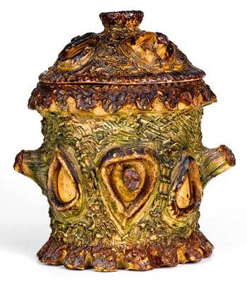 Very Unusual Redware Stump Form Tobacco Jar, circa 1885