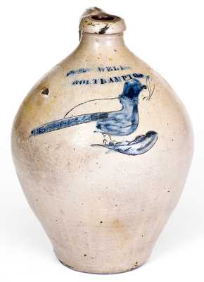 Very Rare J. WELLS / NORTHAMPTON Incised Bird Jug (T. CRAFTS / WHATELY, MA)