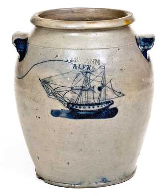J. SWANN / ALEXA (Alexandria, VA) Stoneware Jar w/ Incised Ship