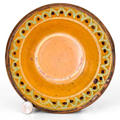 Rare Small-Sized Hagerstown, MD Redware Bowl w/ Three-Color Slip Decoration