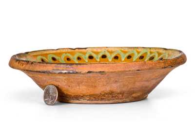 Rare Small-Sized Hagerstown, MD Redware Bowl w/ Three-Color Slip Decoration