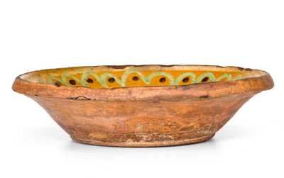 Rare Small-Sized Hagerstown, MD Redware Bowl w/ Three-Color Slip Decoration