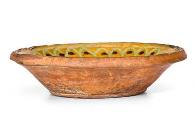 Rare Small-Sized Hagerstown, MD Redware Bowl w/ Three-Color Slip Decoration