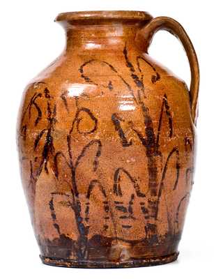 Outstanding Tennessee Redware Jar w/ Elaborate Manganese Cornstalk Decoration