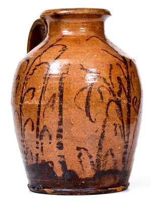 Outstanding Tennessee Redware Jar w/ Elaborate Manganese Cornstalk Decoration