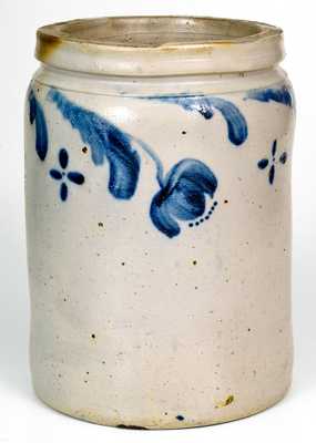 Fine JOHN BELL, Waynesboro, PA Stoneware Jar w/ Elaborate Floral and Cross Decoration