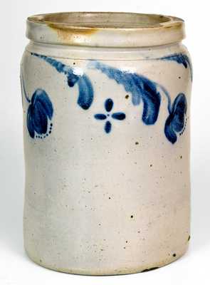 Fine JOHN BELL, Waynesboro, PA Stoneware Jar w/ Elaborate Floral and Cross Decoration