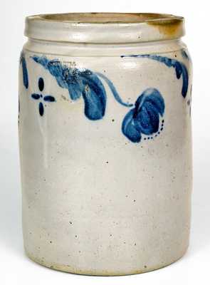 Fine JOHN BELL, Waynesboro, PA Stoneware Jar w/ Elaborate Floral and Cross Decoration