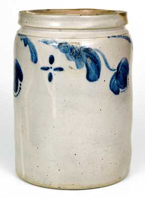 Fine JOHN BELL, Waynesboro, PA Stoneware Jar w/ Elaborate Floral and Cross Decoration