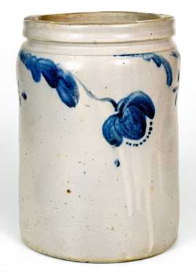 Fine JOHN BELL, Waynesboro, PA Stoneware Jar w/ Elaborate Floral and Cross Decoration