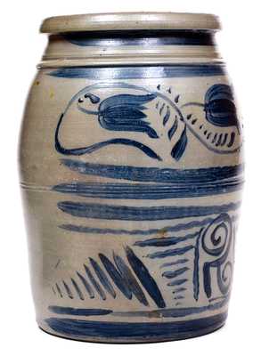 Greensboro, PA Stoneware Jar with Elaborate Freehand Floral and Stripe Decoration