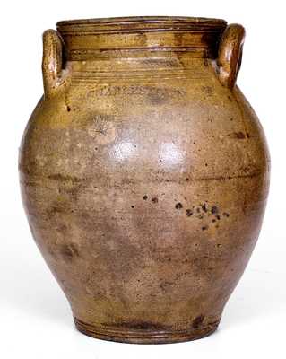 CHARLESTOWN One-Gallon Stoneware Jar w/ Dipped Iron Decoration, early 19th century