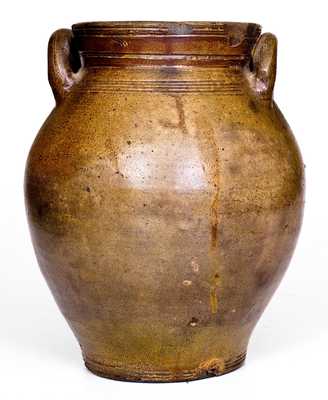 CHARLESTOWN One-Gallon Stoneware Jar w/ Dipped Iron Decoration, early 19th century