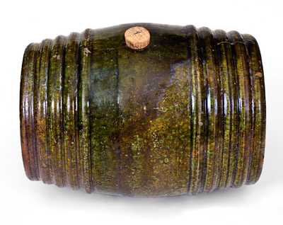 Fine Copper-Glazed Redware Mini Keg (Rundlet), possibly Genesee County, NY