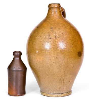Lot of Two: Stoneware Inscribed "L L," including possibly 18th century Jug