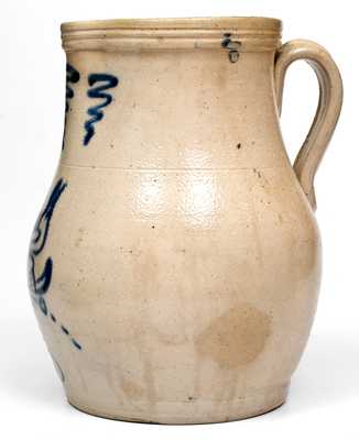 Scarce Stoneware Pitcher w/ Cobalt Bird Decoration, attrib. Brady & Ryan, Ellenville, NY