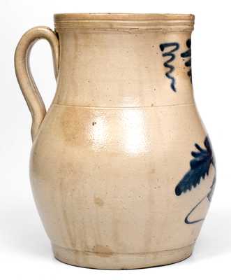 Scarce Stoneware Pitcher w/ Cobalt Bird Decoration, attrib. Brady & Ryan, Ellenville, NY