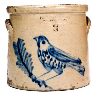 SEYMOUR & BOSWORTH / HARTFORD, CONN. Stoneware Crock w/ Large Bird