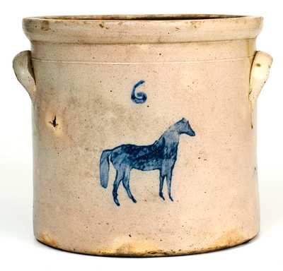 Attrib. Somerset Potters Works, Somerset, MA Stoneware Crock w/ Stenciled Horse
