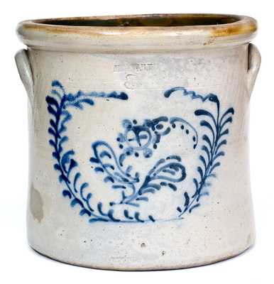 ALBANY, N.Y. Stoneware Crock with Slip-Trailed Floral Decoration