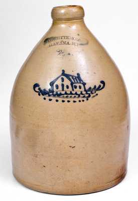 A. O. WHITTEMORE / HAVANA, NY Stoneware Jug with House Decoration