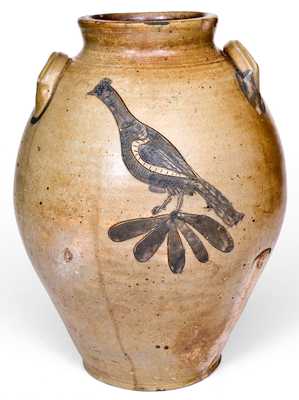 Fine Stoneware Jar w/ Large Incised Bird Decoration, probably Connecticut, c1815