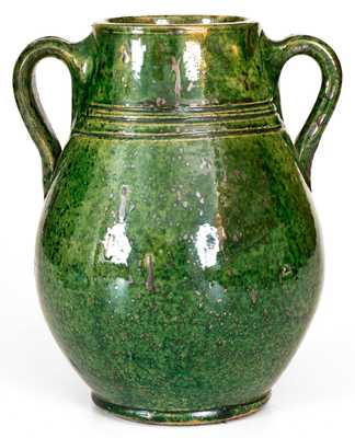 Redware Vase with Vibrant Green Glaze, American or Canadian