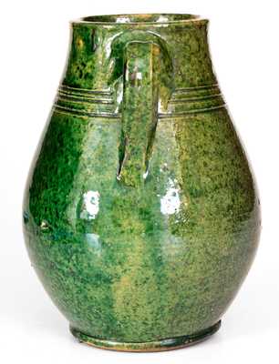 Redware Vase with Vibrant Green Glaze, American or Canadian