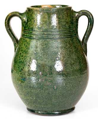 Redware Vase with Vibrant Green Glaze, American or Canadian