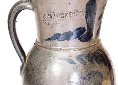 Rare 1/2 Gal. J. M. HICKERSON / STRASBURG, VA Stoneware Pitcher w/ Floral Decoration